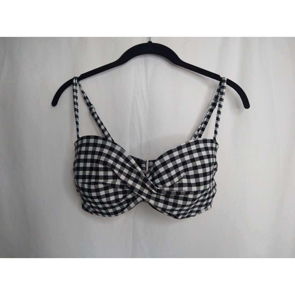 NWOT Cocoship Retro Style Twist Bikini Top Black White Check Gingham Size 8